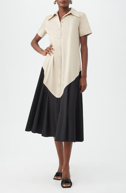 Trina Turk Neola 2 Colorblock Short Sleeve Organic Cotton Shirtdress