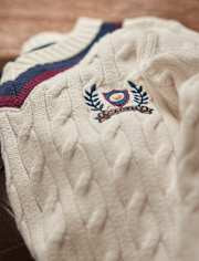 Kids Cable Knit Varsity Sweater - Campus Cuties - white