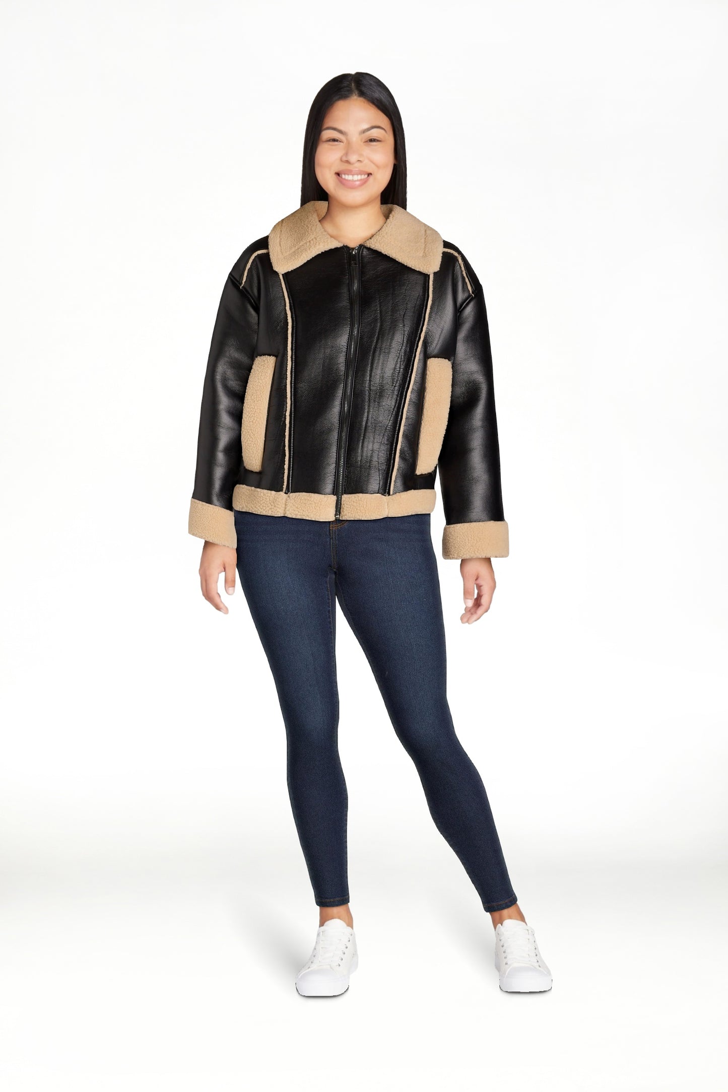 thumbnail image 3 of Time and Tru Women's and Women's Plus Bonded Faux Shearling Bomber Jacket, Sizes XS-3X, 3 of 8