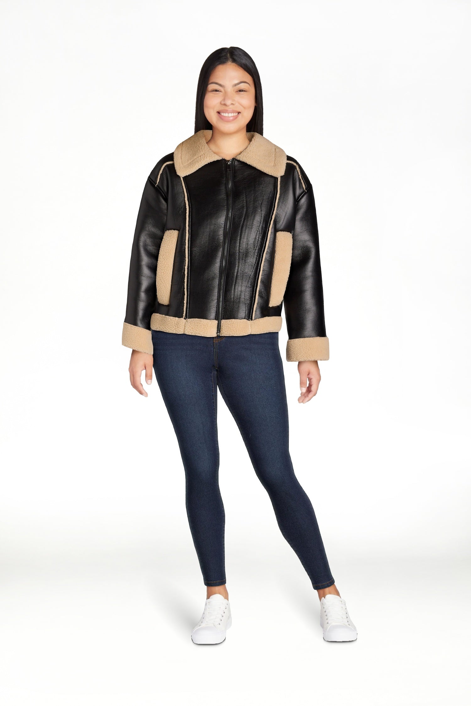 thumbnail image 3 of Time and Tru Women's and Women's Plus Bonded Faux Shearling Bomber Jacket, Sizes XS-3X, 3 of 8