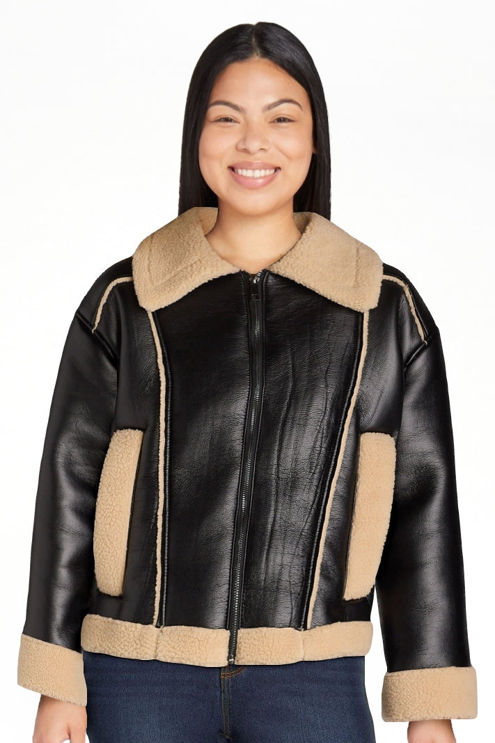 thumbnail image 1 of Time and Tru Women's and Women's Plus Bonded Faux Shearling Bomber Jacket, Sizes XS-3X, 1 of 8