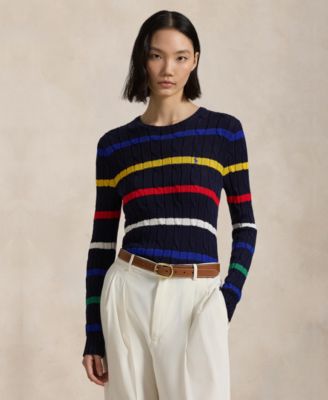 Macy's Polo Ralph LaurenWomen's Striped Cable-Knit Cotton Sweater
