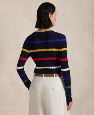 Macy's Polo Ralph LaurenWomen's Striped Cable-Knit Cotton Sweater