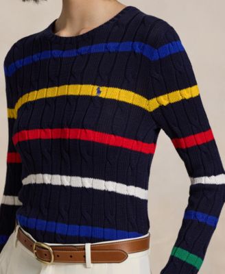 Macy's Polo Ralph LaurenWomen's Striped Cable-Knit Cotton Sweater