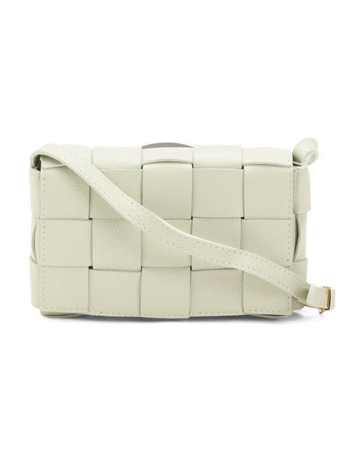 Made In Italy Leather Woven Flap Over Crossbody