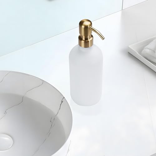 Soap Dispenser White Glass Hand Dish Soap Dispensers 1pcs Stainless Steel Pump 16 Oz for Kitchen Sink Countertop Bathroom