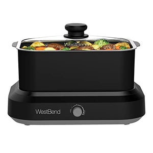 West Bend 87905BK Slow Cooker Large Capacity Non-stick Vessel with Variable Temperature Control Includes Travel Lid and Thermal Carrying Case, 5-Quart, Black