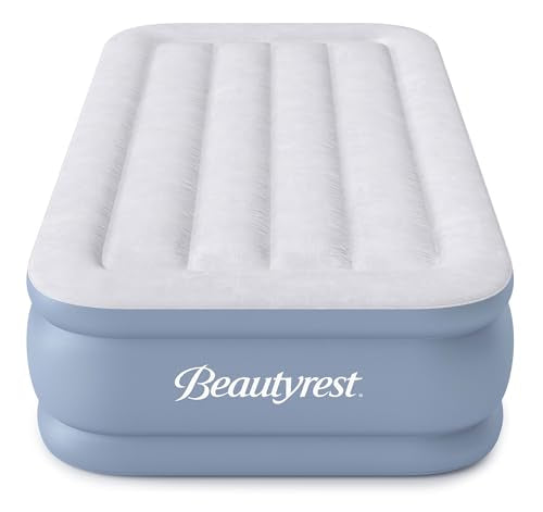 Beautyrest Hi-Loft Inflatable Mattress: Raised-Profile Air Bed with External Pump, Twin, Grey/White