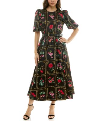 Macy's TaylorWomen's Belted Puff Sleeve Midi Dress
