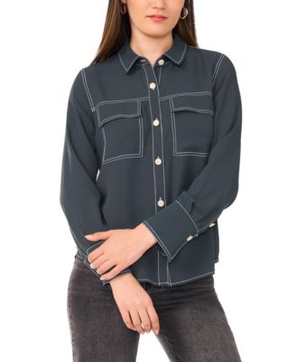 Macy's Vince CamutoWomen's Contrast Stitch Button Front Collared Top
