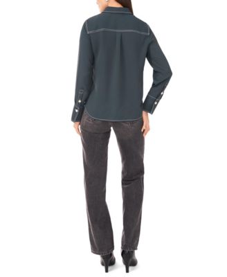 Macy's Vince CamutoWomen's Contrast Stitch Button Front Collared Top