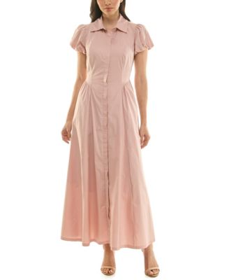 Macy's TaylorWomen's Puff-Sleeve Collar Neck Shirt Dress