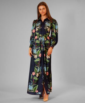 Macy's julia jordanWomen's Long-Sleeve Collared Maxi Shirt Dress