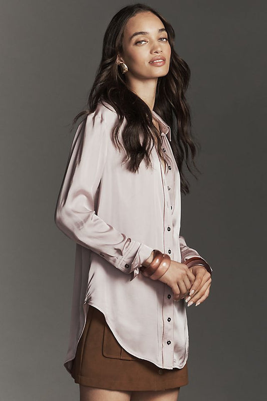 Anthropologie Pilcro Longline Silky Buttondown Shirt