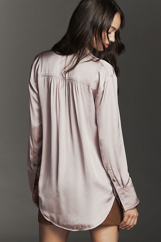Anthropologie Pilcro Longline Silky Buttondown Shirt