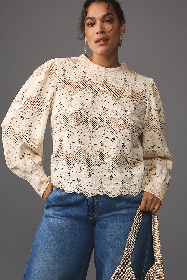 Anthropologie Dolan Left Coast Mock-Neck Lace Blouse