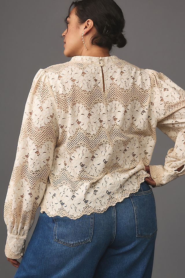 Anthropologie Dolan Left Coast Mock-Neck Lace Blouse