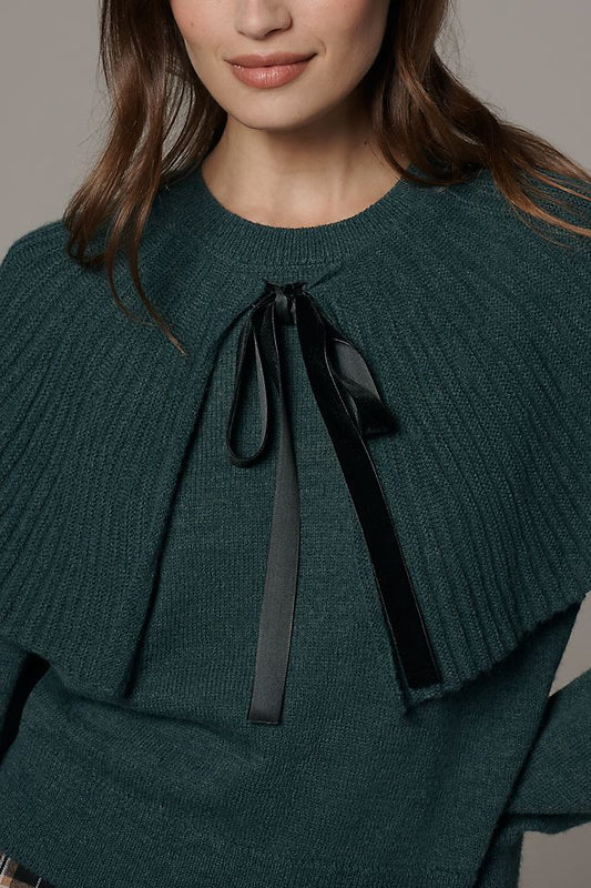 Anthropologie Maeve Tie-Neck Ribbed Cape Sweater