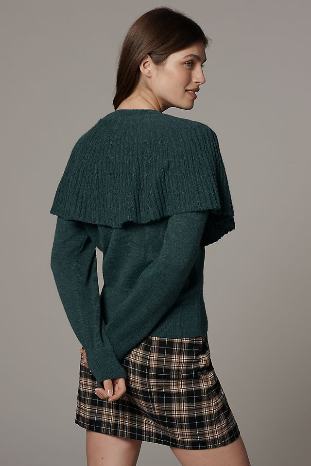 Anthropologie Maeve Tie-Neck Ribbed Cape Sweater