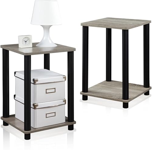 FURINNO Stylish End Table, French Oak Grey/Black,2-Pack (2-99800GYW)