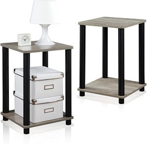 FURINNO Stylish End Table, French Oak Grey/Black,2-Pack (2-99800GYW)