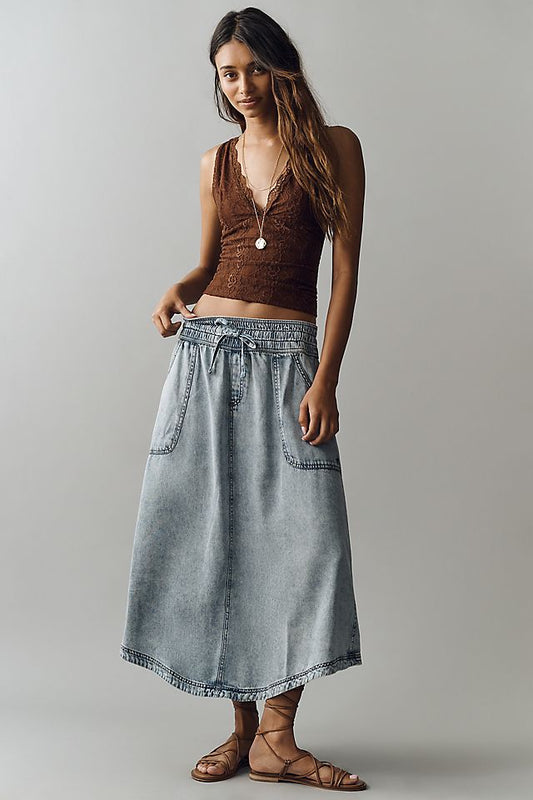 Anthropologie Pilcro Essential Beach Pull-On Midi Skirt