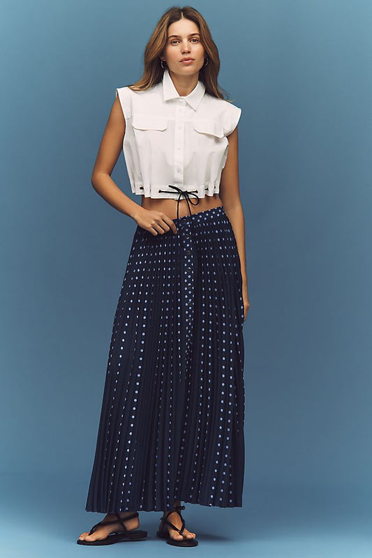 Anthropologie Maeve Pleated Button-Front Maxi Skirt