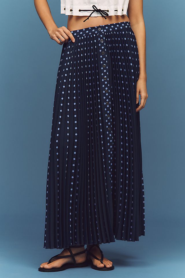 Anthropologie Maeve Pleated Button-Front Maxi Skirt