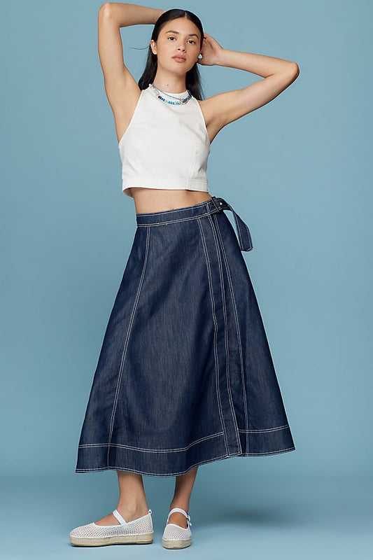 Anthropologie Pilcro Side-Slit Denim A-Line Midi Skirt