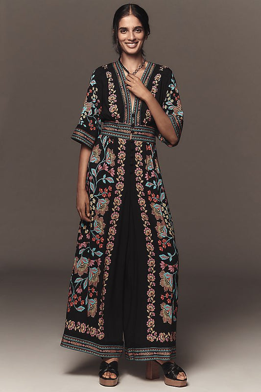 Anthropologie Farm Rio x Anthropologie Printed V-Neck Jumpsuit