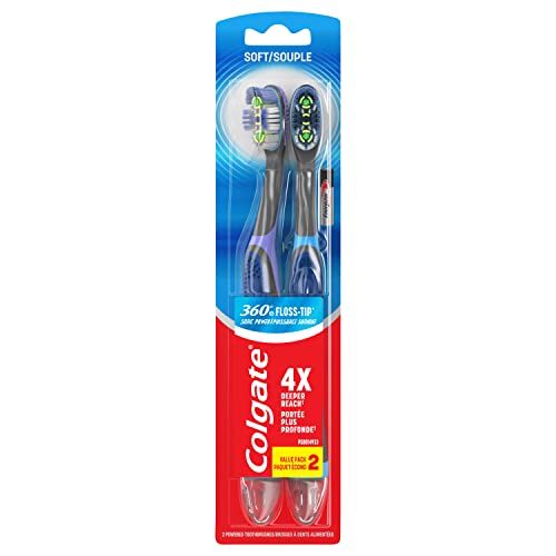 Colgate 360 Vibrate Deep Clean Battery Operated Toothbrush Pack, Disposable Electric Toothbrush with 1 AAA Battery Included, Whole Mouth Clean, 2 Pack