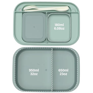 Adult Lunch Bento Box - 66oz / 1960ml Bento Box for Adult, Lunch Containers with 2 Sauce Containers & Utensil Set, 100% Leak Proof, BPA-Free, Dishwasher/Microwave Safe, Office, School & Picnic, Green