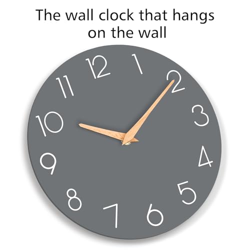 Clip coupon - Wall Clock, Gray Wooden Silent Non-Ticking, Decorative Battery Operated Wall Clocks for Bedroom, Kitchen, Home, Living Room, Office, School, Hotel (8 Inch)