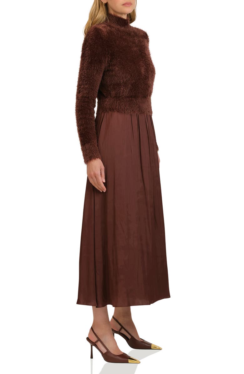 Avec Les Filles Long Sleeve Mixed Media Maxi Dress