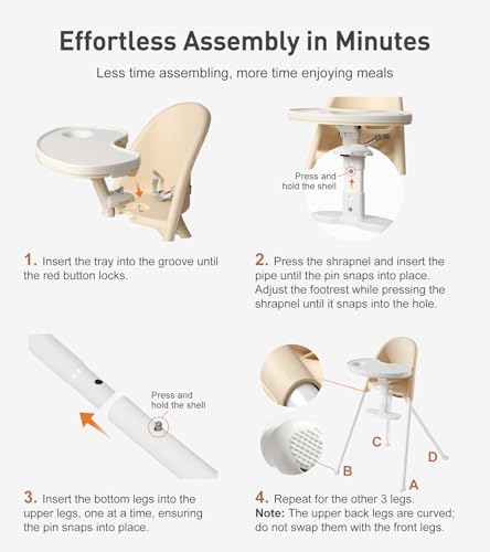 Amazon Mallify Foldable High Chair, Space-Saving Portable Baby High Chair with Removable Double Tray, Modern Convertible Baby Feeding Chair, Lightweight, Easy to Clean, Beige
