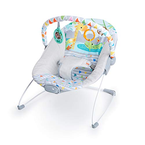 Amazon Bright Starts Baby Bouncer Soothing Vibrations Infant Seat - Removable -Toy Bar, Nonslip Feet, 0-6 Months Up to 20 lbs (Safari Fun)