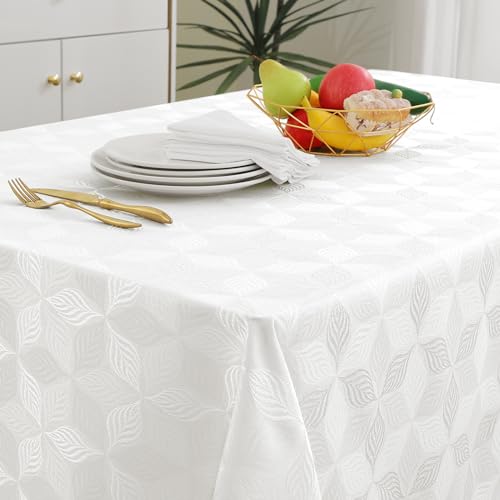 smiry Jacquard Rectangle Tablecloth 60x120 Inch, Waterproof Damask Table Cloth, Washable Decorative Fabric Table Covers for Dinner, Parties, Indoor and Outdoor, Beige