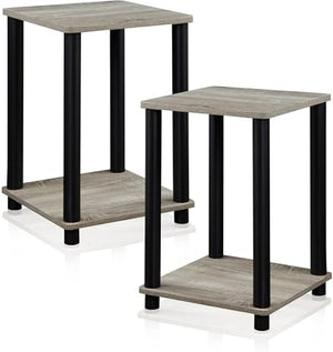 FURINNO Stylish End Table, French Oak Grey/Black,2-Pack (2-99800GYW)