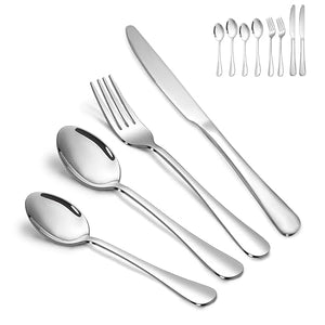 Silverware Set,Stainless Steel Dinner Knives Dinner Spoon Dinner Forks and Teaspoon Set for Home, Kitchen and Restaurant, Mirror Polished& Dishwasher Safe