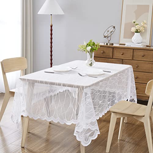 White 60 x 120 inches Lace Tablecloth | Rectangle Tablecloth with Modern Stripes Design | Dining Table Cover for 10-12 Guests (White, Rectangle 60" x 120")