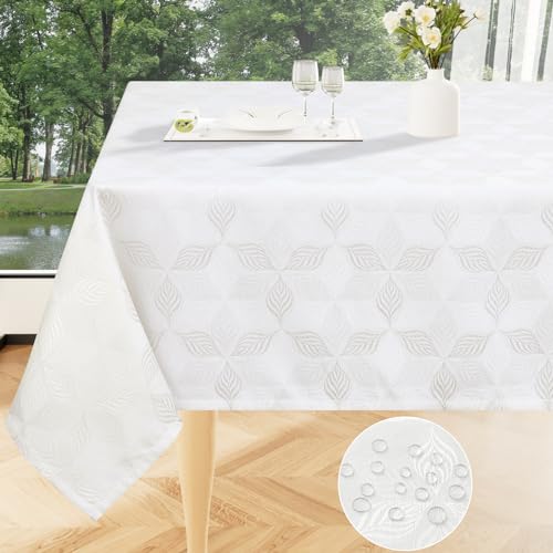 smiry Jacquard Rectangle Tablecloth 60x120 Inch, Waterproof Damask Table Cloth, Washable Decorative Fabric Table Covers for Dinner, Parties, Indoor and Outdoor, Beige