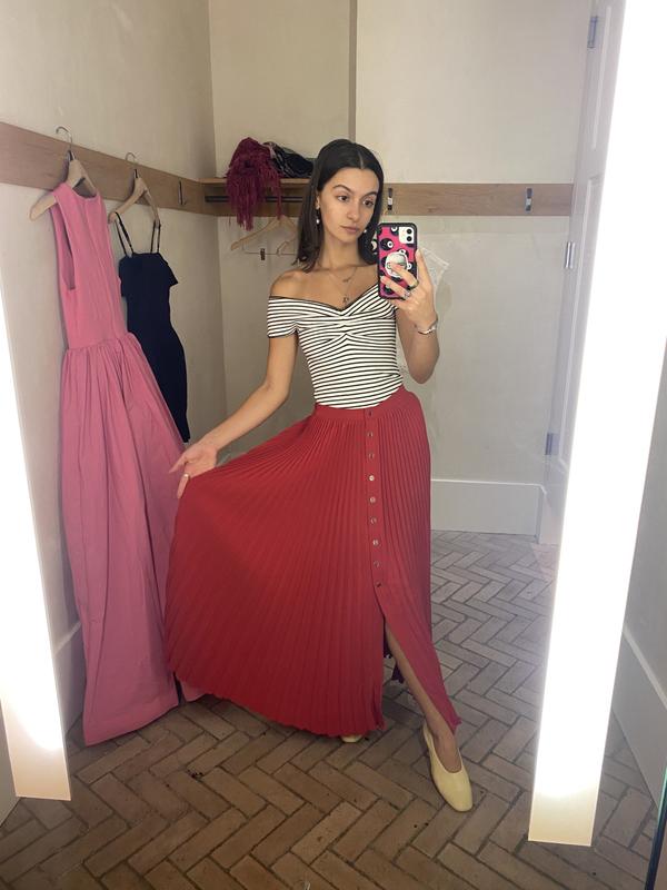 Anthropologie Maeve Pleated Button-Front Maxi Skirt
