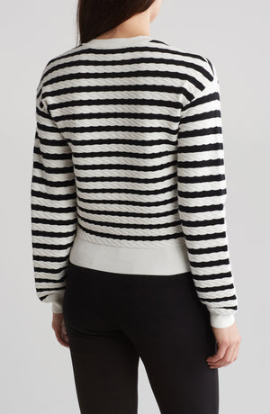 BY DESIGN Tinsley Stripe Cardigan, Alternate, color, Black/ Gardenia