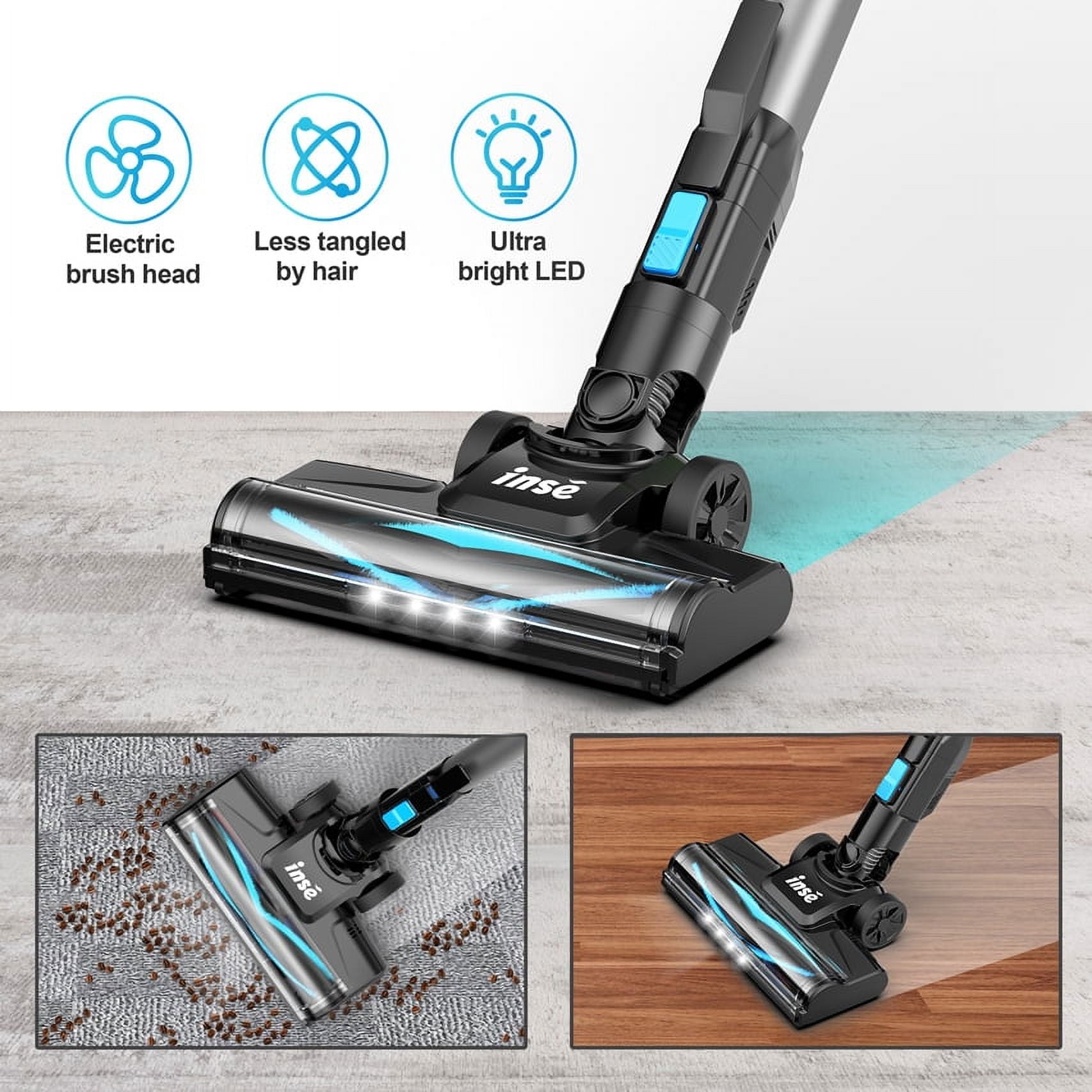 thumbnail image 3 of INSE Lightweight Cordless Stick Vacuum Cleaner 25kPa with 45min Runtime for Carpet Floor Pet Hair N520/N5T, 3 of 12