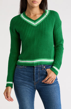 Cotton Emporium V-Neck Half Pullover, Main, color, Green