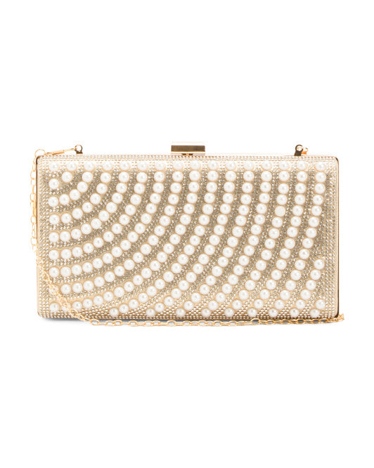 Crystal Stones And Pearl Embellished Clutch