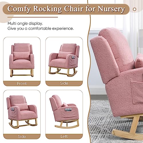Amazon Antetek Rocking Glider Chair for Nursery, Wingback Accent Rocker Chair Upholstered Tall Back Arm Chair w/Side Pockets, Modern Leisure Single Sofa for Living Room, Hotel, Bedroom, Baby Room, Pink