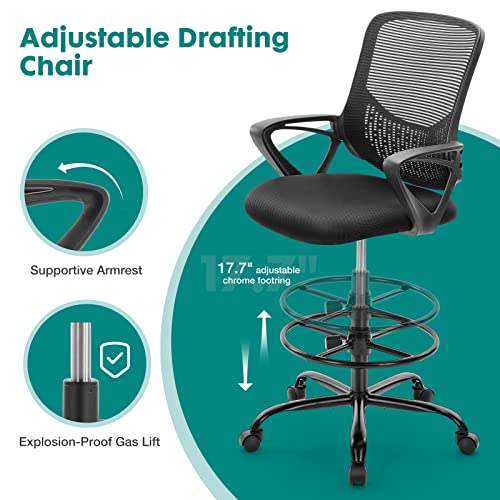 OLIXIS Drafting Chair - Tall Office Chair for Standing Desk, High Work Stool, Counter Height Office Chairs with Adjustable Foot Ring, Charcoal Black