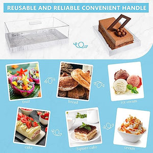 Dandat Rectangular Cake Stand with Lid Acrylic Cake Tray with Cover Multifunctional Cake Plate Pastry Display Case Rectangle Cake Platter Dessert Holder Tray for Kitchen Wedding Home (Marble Color)