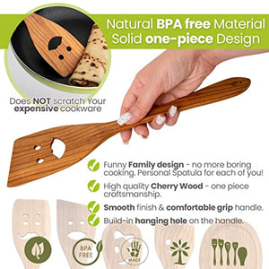 MFC 4-Piece Wooden Cooking Spoons with Spoon Rest - Kitchen Spatula Set from Natural Cherry Wood - Wooden Spoons for Cooking - Funny Wooden Utensil Set - Cooking Multipurpose Wooden Utensils